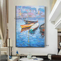 Modern Oil Painting On Canvas Color Sea Boat Landscape Abstract Canvas Decor