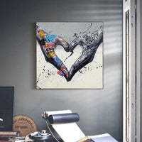 Hand Painted Street Art Oil Painting Canvas Modern Hand is Love Abstract in Livingroom Decor Home