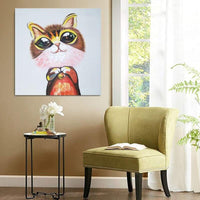 Hand Painted Cute Cat Animal Oil Painting Hand Painted Modern Canvas For Children Room