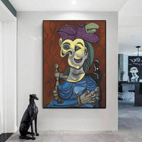 Hand Painted Abstract Picasso Dora Mar in Blue Cheongsam Figures Oil Paintings Wall Art Canvas