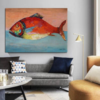 Hand Painted Oil Painting Aisle Porch Decorative Modern Minimalist Red Sea Fish Abstract Paintingss