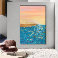 Sunset Sea View Light Blue Posters Hand Painted Canvas Oil Painting Wall Art Decor Salon