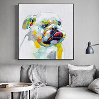 Hand Painted Painting Modern Abstract Funny Bulldog On Canvas Animals Oil Painting For Room Wall Decor