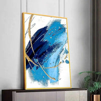 Hand Painted Oil Paintings Abstract Simple Blue White Gold Foil On Canvas Modern