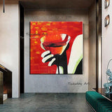 Hand Painted Canvas Figure Drinking Glass Oil Painting Modern Abstract Art