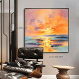 Abstract Canvas Hand Painted Painting Wall Art Sunset Landscape Art Modern Artwork Home Wall Decor