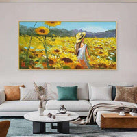 Abstract Golden Sunflower Hand Painted Oil Painting On Canvas Thick Palette Knife Painting Wall Art For Home Decoration