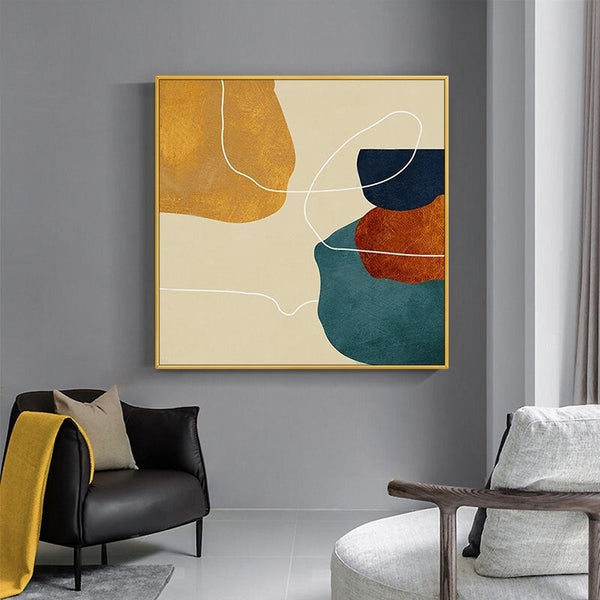 Hand Painted Oil Painting Color Block Line Abstract Canvas Modern Porch