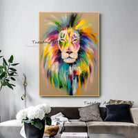 Hand Painted Oil Paintings Modern Fashion Graffiti Street Pop Art Colorful Lion Poster Canvass Room