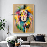 Hand Painted Oil Painting Modern Fashion Graffiti Street Pop Art Colorful Lion Canvass Room