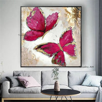 Hand Painted Butterfly Painting Red Blue Oil Painting On Canvas Animal Wall Art Bedroom