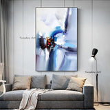 Hand Painted Blue Abstract Oil Paintings On Canvas Modern Decor Wall Landscape