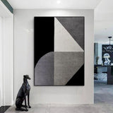 Hand Painted Black and White Abstract Geometric Modern Minimalist Hallway Corridorative Painting