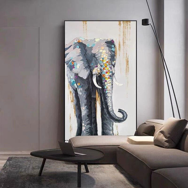 Hand Painted Palette Knife Elephant Oil Painting On Canvas Animal As