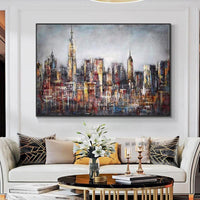 Hand Painted On Canvas Abstract City Building Painting Modern Decorative