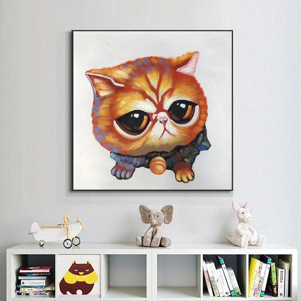 Hand Painted Oil Painting Abstract Cartoon Cat Animal Painting On Canvas For Kitchen s ping