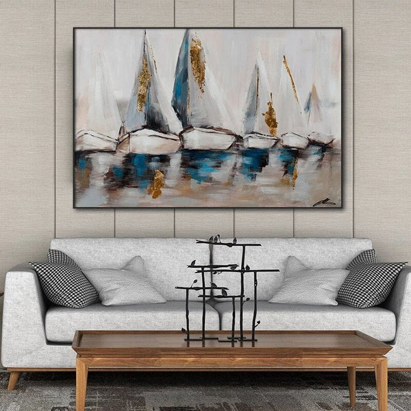 Hand Painted Vintage Oil Painting Seascape Sailboat Abstract Canvas Decor s