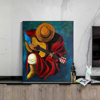 Hand-Painted Hand Painted Oil Painting Modern Guitarist Character Abstracts Home Painting