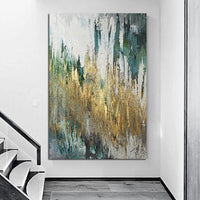 Hand Painted Gold Foil Oil Painting Blue Landscape Abstract Canvas Simple s