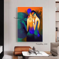 Hand Painted People Couple Oil Painting On Canvas Pop Art Modern Naked Girl Abstract