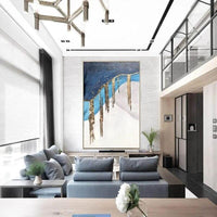 Blue Abstract Wall Art On Canvas Modern Hand Painted Oil Painting Hallway Free Shipping