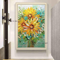 Palette Knife oil painting Hand Painted Sunflower Wall Decorative Item Textured Canvas pciture Entrance Decor