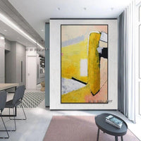 Hand Painted Abstract Canvas Minimalist Yellow Expressionism Modern Office