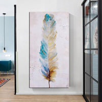 Hand Painted Oil Painting Feather Abstracts Room Wall Art on Canvas Paintings