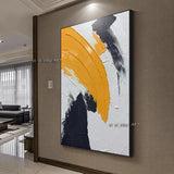 Hand Painted Abstract Wall Art Orange Black And White Style Minimalist Modern On Canvas Decorative