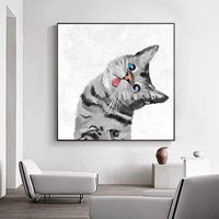 Children Room Decorative Lovely Pet Cat Cartoon Animal Oil Painting Canvas Hand Painted Wall Decor Art