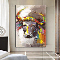 Hand Painted Oil Painting Cool Cow Animal Abstract Modern Canvas Hoom Decor Wall Art