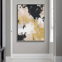 Hand Painted Oil Painting Yellow White Black Simple Abstract Paintings Canvas Art Room