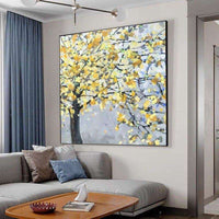 Abstract Golden Leaves Tree Wall Art Oil Painting Hand Painted on Canvas Big Decorative Pictures for Living Home Decoration