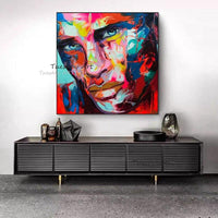 Hand Painted Knife Face Oil Painting on Canvas Abstract Art Figure Wall Painting