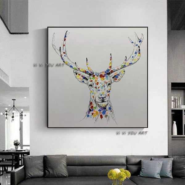 Hand Painted Deer Canvas Oil Paintings Wall Art Home Animals for Room Art Decor