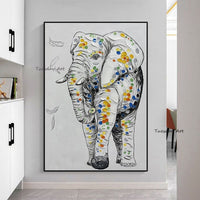 Hand Painted Modern Happy Elephant Canvas Cute Elephant For Kids Room Bathroom