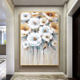 Abstract Gold and White Flower Oil Painting Hand Painted On Canvas Modern Wall Art Flower Picture For Living Room Wall Poster Decor