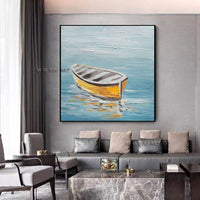 Hand Painted Seaside Boat Seascape Painting Restaurant Office Modern Hanging Painting