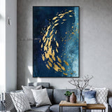 Hand Painted Oil Abstract Painting Blue Sea View Gold Leaf Vertical Rectangle On Canvas s