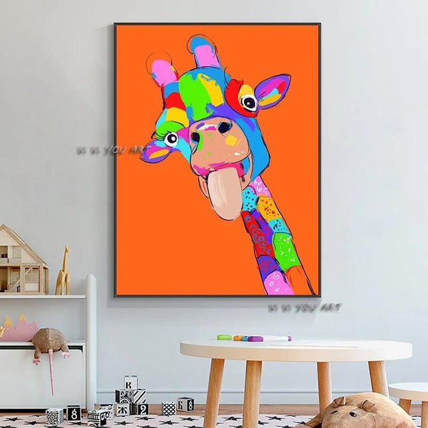 Hand Painted Fashion Abstract Orange Cute Giraffe Modern Decor Color Canvas Art Painting