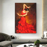 Hand Painted Canvas Art Oil Painting Flamenco Dancer Modern Portrait Beautiful Girl Artwork For Office Wall Decor