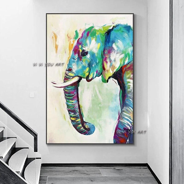 Hademade Modern Art Blue Elephant Oil Paintings on Canvas Graffiti Art Animals oil paintings for Home