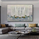 Abstract Landscape Hand Painted Oil Painting Sea Sailboat Canvas Painting As