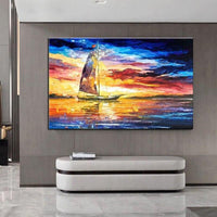 Hand Painted sunset boat Scenery On Canvas Wall Art picture for room Hand Painted home Decoration