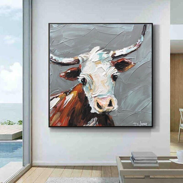 Hand Painted Oil Painting Canvas Art knife Animal Cow Abstract Children's room