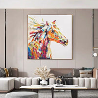 Hand Painted Knife Painting Horse for Wall Decor Hand Painted Abstract Horse Knife Acrylic Painting