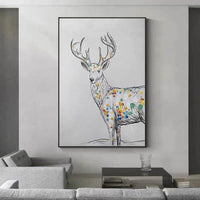 Christmas Abstract Animal Elk Deer Hand Painted Canvas Oil Painting Wall Hanging Art