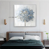 Hand Painted Abstract Blue Tree Modern Wall ArtMinimalist Bedroom Decorations