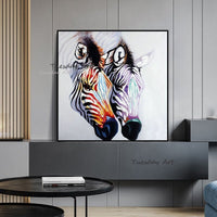 Hand Painted Modern Abstract Animal Two Zebras Oil Painting On Canvas Wall Arts for Kid's Room