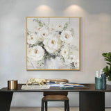 Hand Painted Abstract White Flower Canvas Painting Modern Luxury Huge